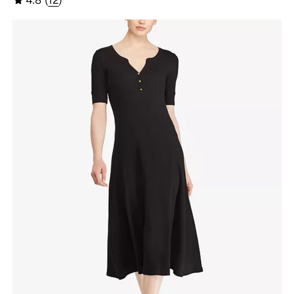 Ralph Lauren Black Midi Dress with Buttoned Henley Neck